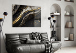 Black-and-gold-fault cinematic glass wall art in couture dining room