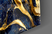 Luxury-stone navy marble glass wall art in glamorous dining room