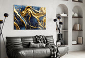 Couture impasto-gold cinematic glass wall art in fashion-house entry