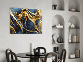 Heavy gold-frosting marble cinematic glass wall art in hotel lounge