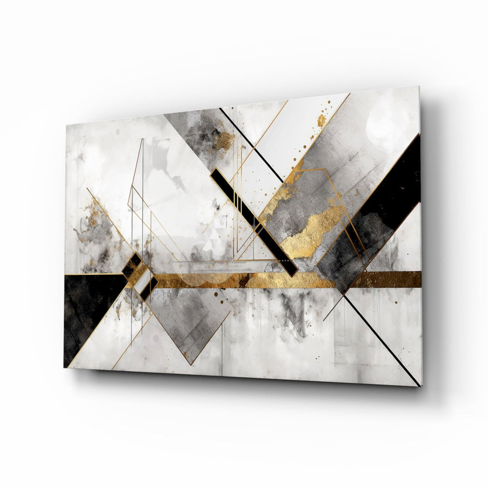 Marble gold geometric art-deco glass wall art above ivory boucle sofa in designer lounge