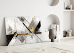 Marble triangle-wedge cinematic glass wall art in heritage hallway
