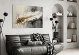 Antique-gold quill cinematic glass wall art in heritage hallway