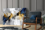 Modern-painting navy abstract glass wall art over modern dining table