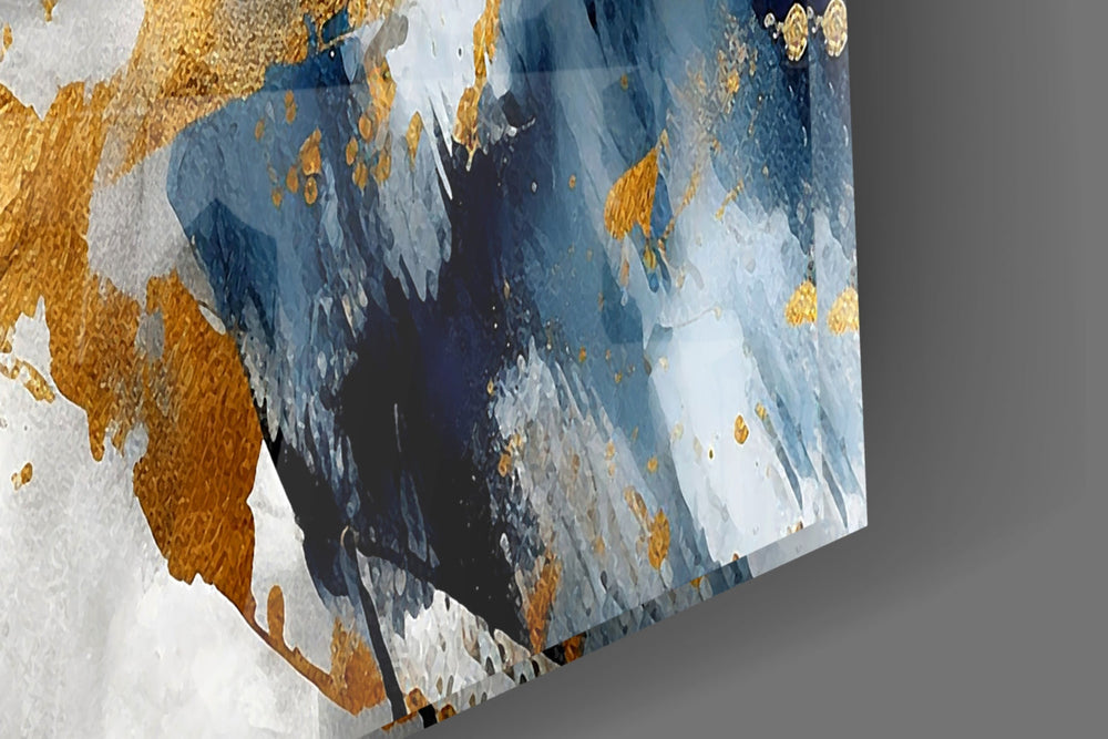 Couture brushwork cinematic glass wall art in fashion-house entry