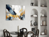 Calligraphic luxury cinematic glass wall art in luxury powder-room