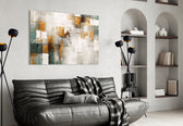 Restored-fresco abstract glass wall art in boutique-hotel reception