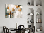 Copper-and-ivory plaster cinematic glass wall art in heritage library