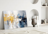 Couture gold-burst abstract glass wall art in boutique-hotel lounge