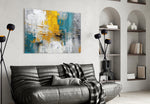 Expressionist studio painterly glass wall art in boutique-hotel reception