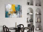 Charcoal-ivory expressionist abstract glass wall art in heritage library