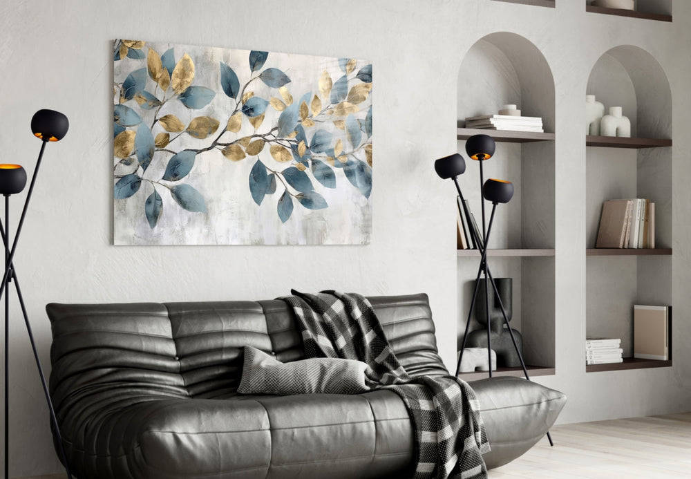 Elegant Gold & Blue Leaves Cam Tablo