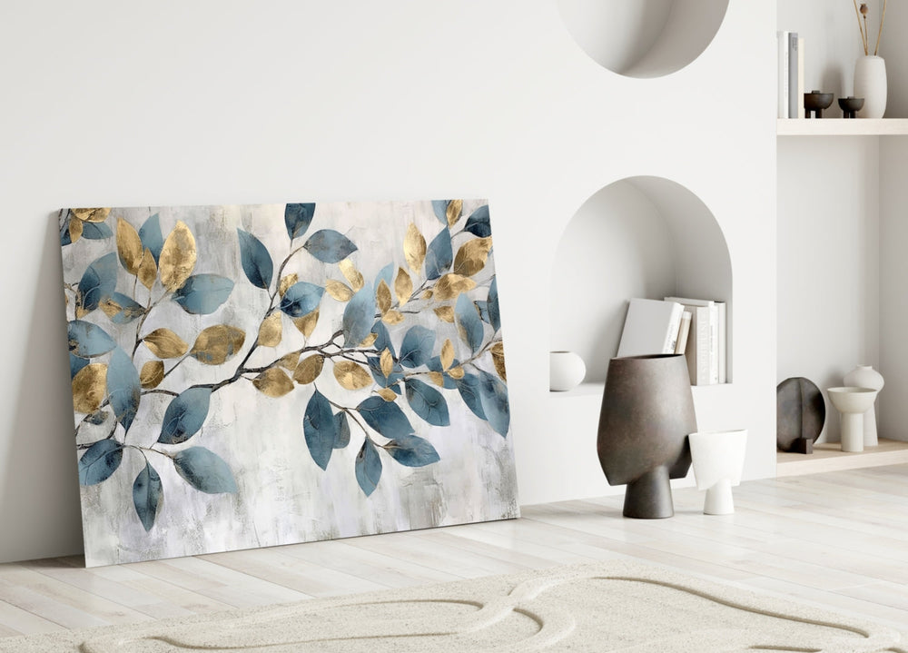 Elegant Gold & Blue Leaves Cam Tablo