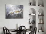 Sculptural impasto feather cinematic glass wall art in luxury powder-room