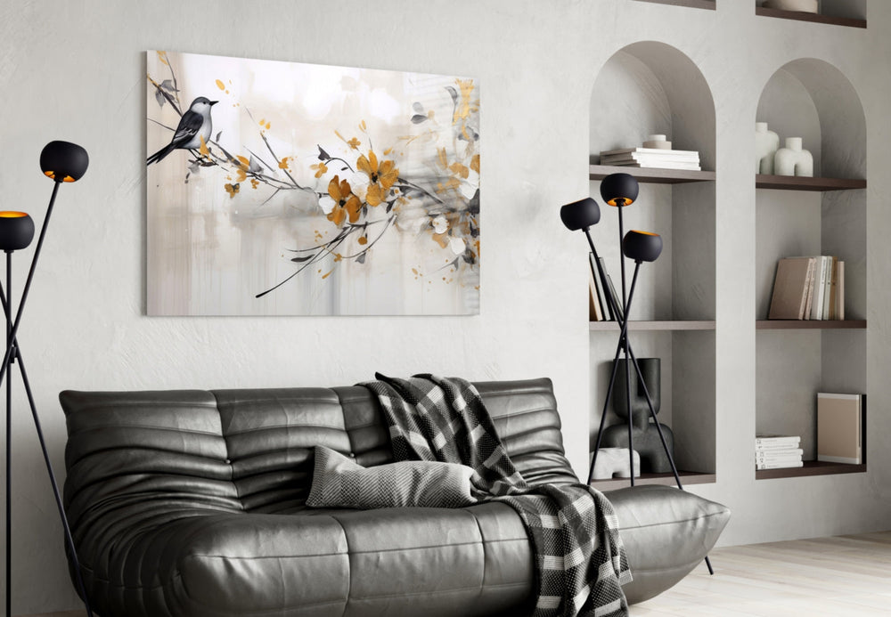Elegant Bird on Branch Cam Tablo