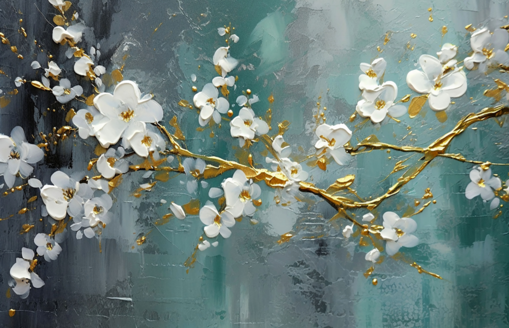 Zarif Çiçek Dokusu Cam Tablo