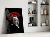Battle-scarred Corinthian glass wall art in heritage hallway