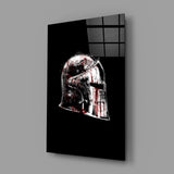 Crusader barbute helm glass wall art in martial-arts dojo entry