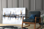 Marigold-pewter abstract over modern dining sideboard