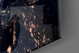Documentary moon-and-Earth glass wall art in heritage library