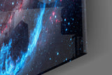 Spiral galaxy with magenta nurseries cinematic glass wall art in tasteful boys' bedroom