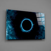 Eclipse portal cinematic glass wall art over modern living-room sofa