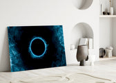 Stage-light eclipse cinematic glass wall art in hospitality lounge entry