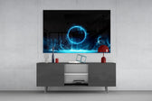 Smoke-floor portal cinematic glass wall art in modern home bar
