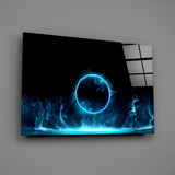 Sci-fi VFX cinematic glass wall art over modern gamer setup