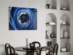 Drone marine photography cinematic glass wall art in study-themed hallway