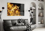 Bitcoin bull burst cinematic glass wall art in designer-luxury entryway