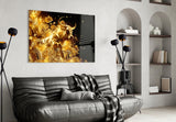 Bitcoin bull burst cinematic glass wall art in designer-luxury entryway