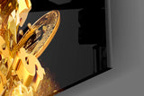 Gold low-poly bear cinematic glass wall art in man-cave bar