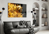 Bitcoin bear burst cinematic glass wall art in designer-luxury entryway