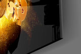 Gold bull-and-bear face-off cinematic glass wall art in man-cave bar