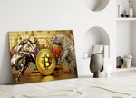 Wall-Street market poster cinematic glass wall art over master-bedroom headboard