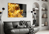 Bitcoin bull-and-bear cinematic glass wall art in designer-luxury entryway