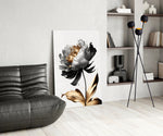 Couture floral cinematic glass wall art in luxury powder-room