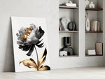 Painterly peony vertical cinematic glass wall art in heritage stairwell