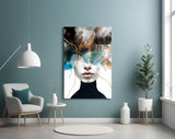 Gold-line muse cinematic glass wall art in boutique-hotel lounge