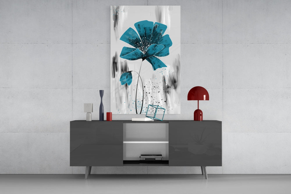 Teal Bloom on Gray Cam Tablo
