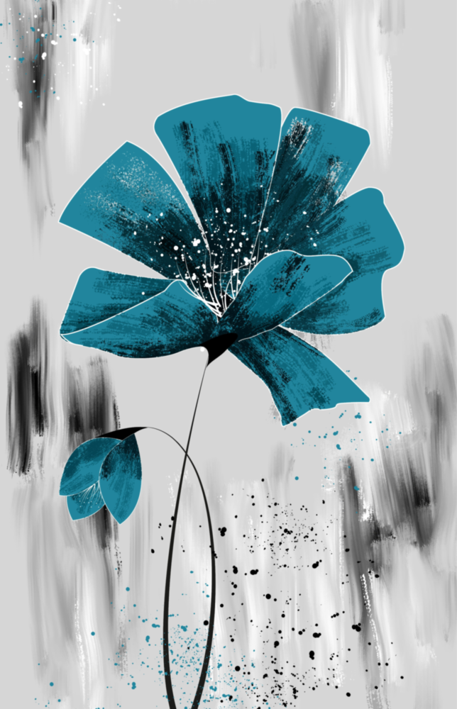 Gri Zeminde Turkuaz Çiçek Cam Tablo