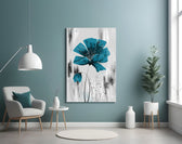 Teal Bloom on Gray Cam Tablo