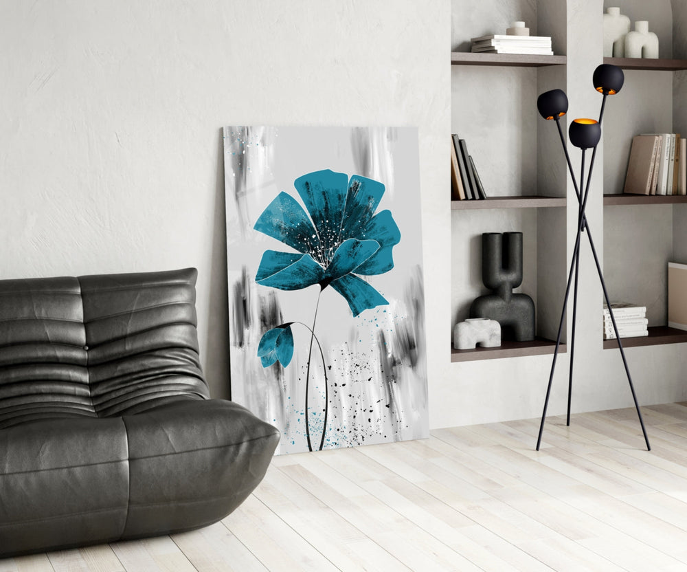Teal Bloom on Gray Cam Tablo