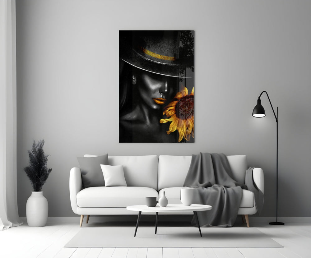 Couture muse cinematic glass wall art in luxury powder-room