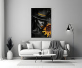 Couture muse cinematic glass wall art in luxury powder-room