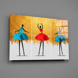 Painterly tutu dancers glass wall art in dance studio reception
