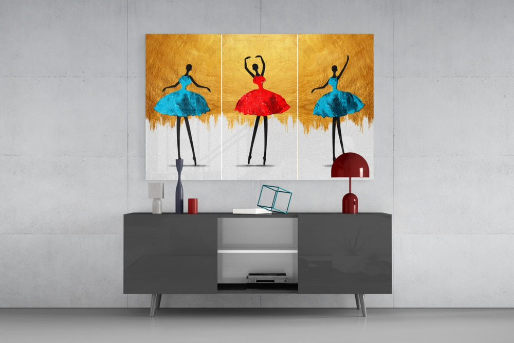 Ballet triptych cinematic glass wall art in heritage stairwell