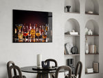 Bar still-life cinematic glass wall art in gentleman's library