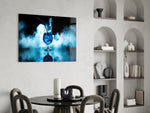 Mystic blue drink cinematic glass wall art in designer lounge